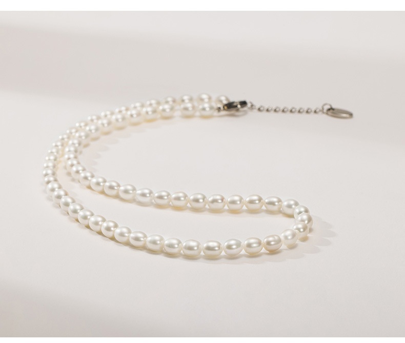 Classic Strand Double Pearl Elegant White Pearl Necklace with Silver Clasp